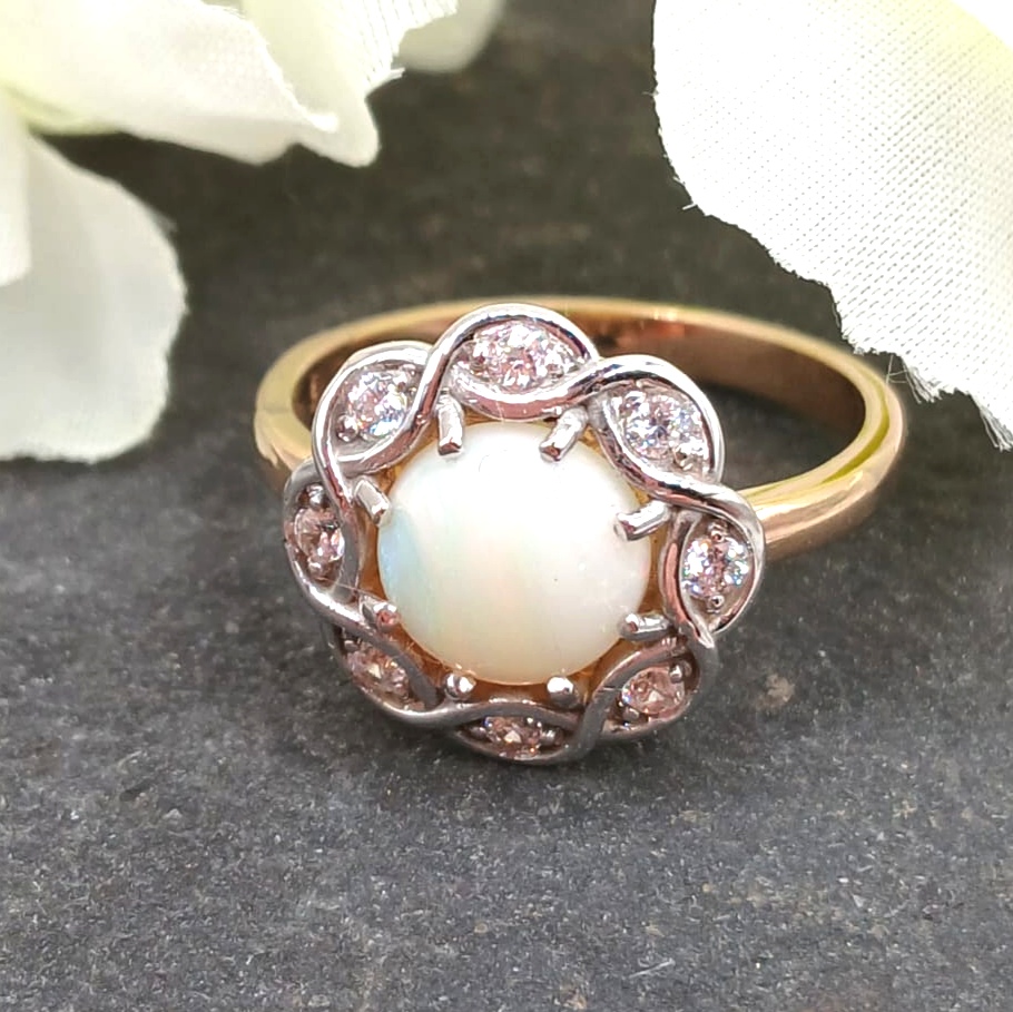 Gold Opal and cubic zirconia ring