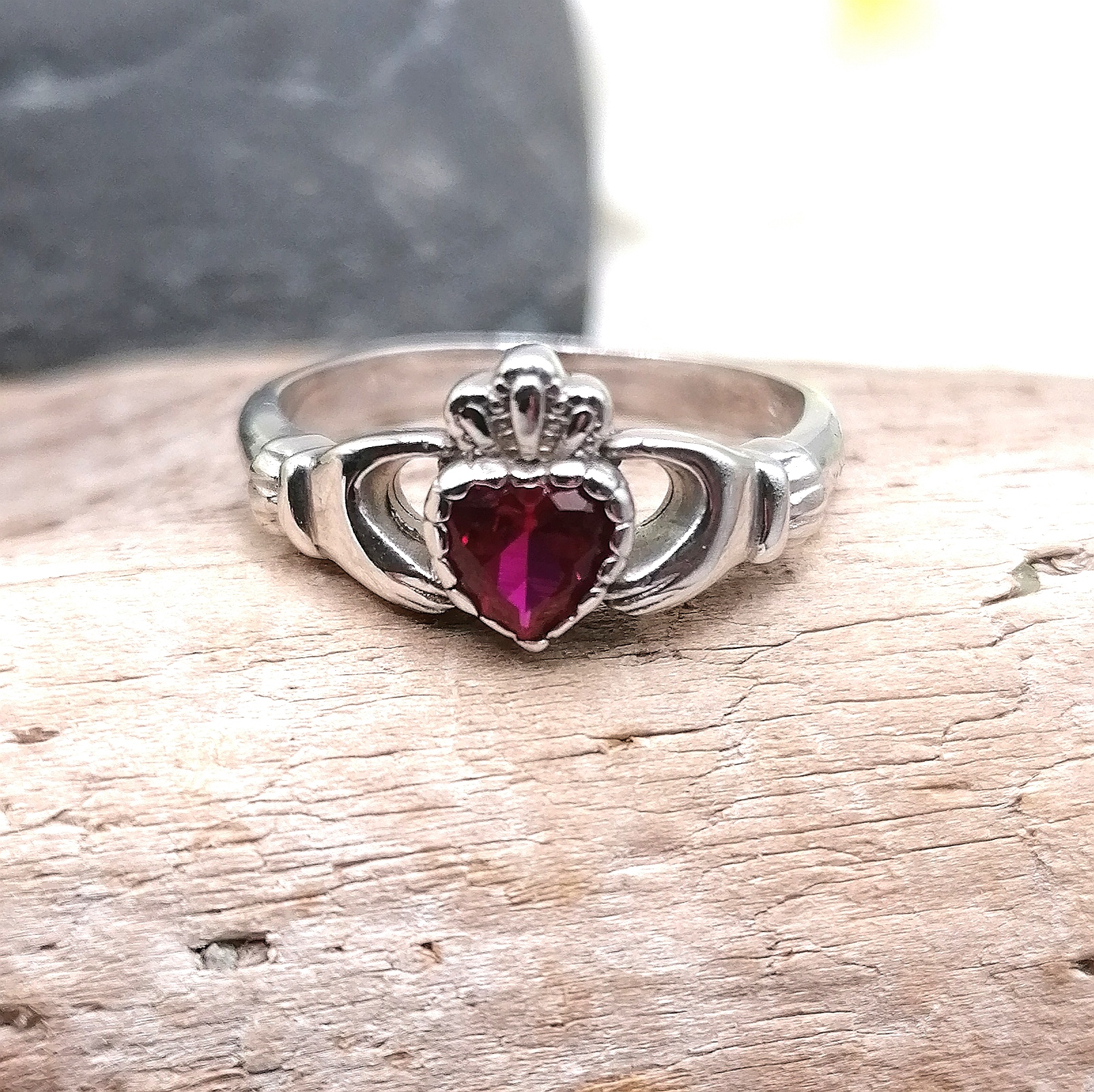 Sterling silver Birthstone Claddagh ring CB59