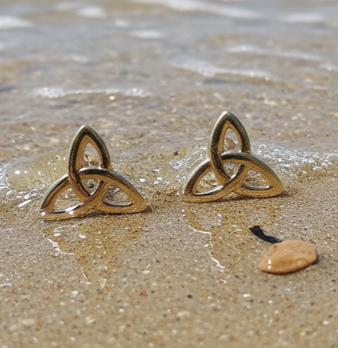 Nine carat gold Trinity knot stud earrings