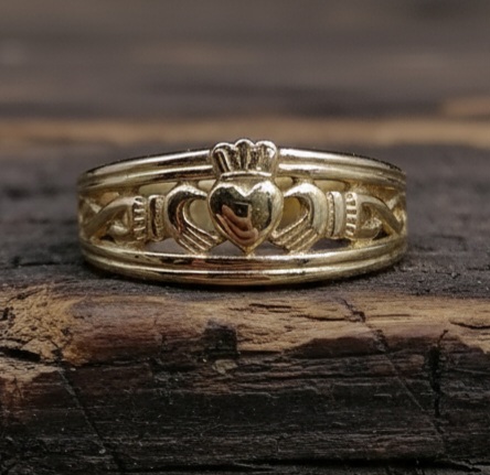 Gold Claddagh and Celtic ring