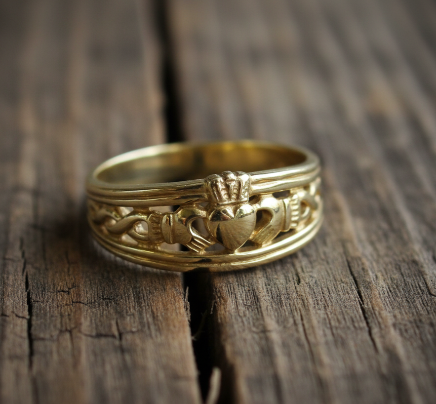 Gold Claddagh and Celtic ring