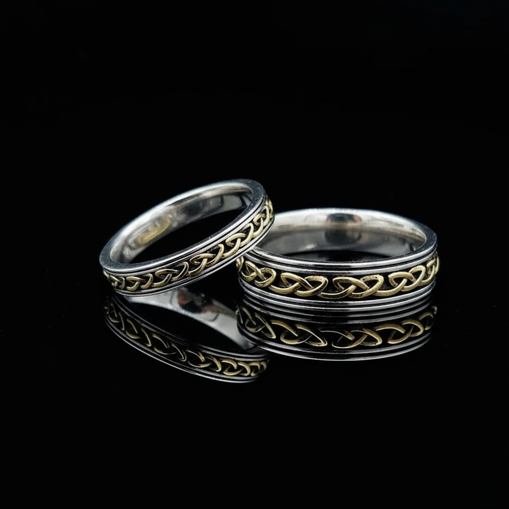 Silver and Gold Celtic wedding bands