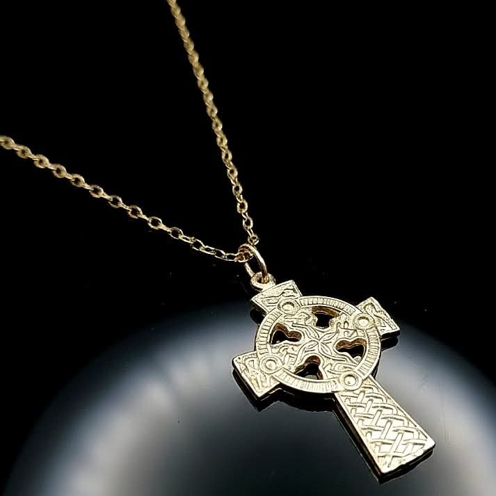 Nine carat gold Celtic cross and chain