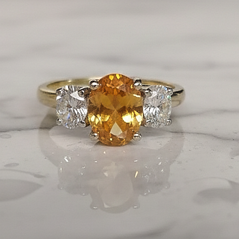 Citrine and cubic zirconia ring