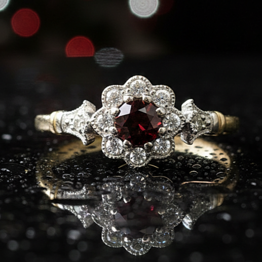 Gold Vintage style Garnet ring
