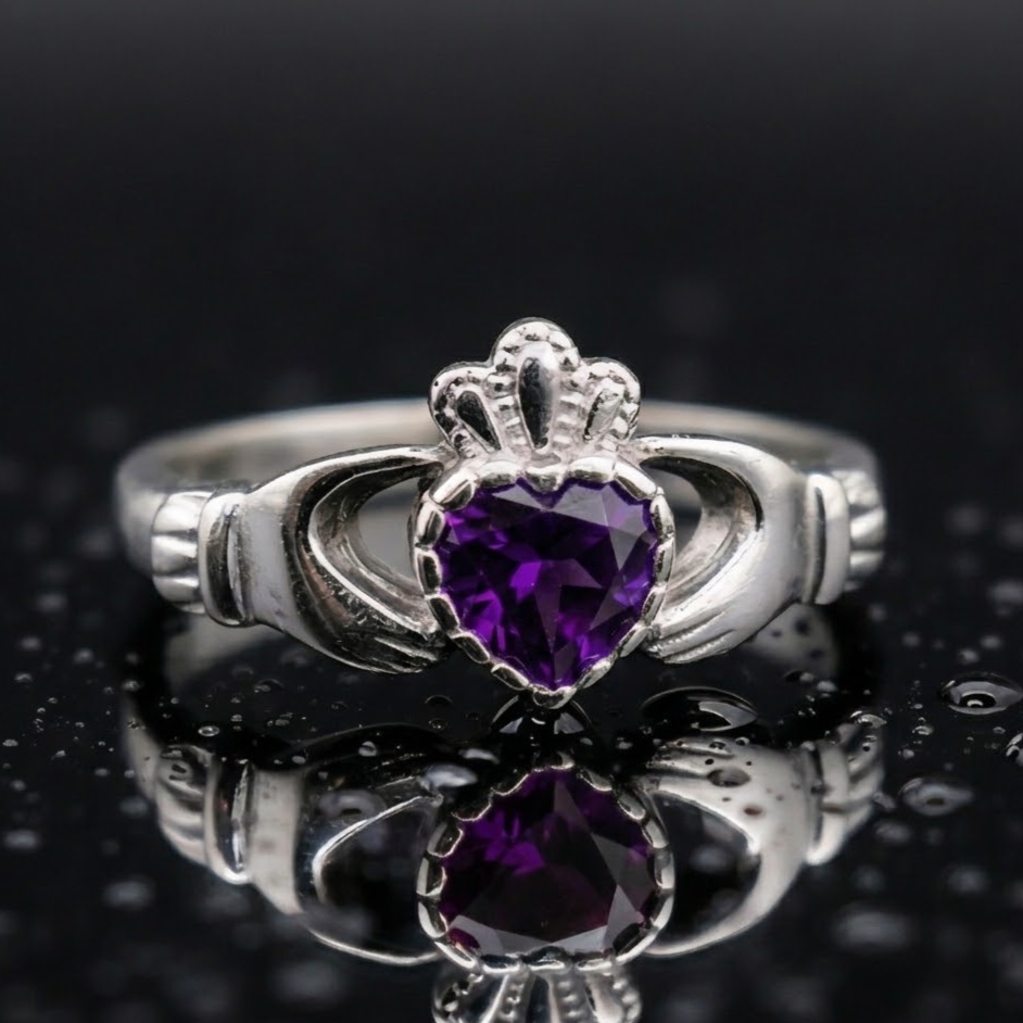 Sterling silver Birthstone Claddagh ring