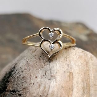 Double hearts and cubic zirconia dress ring in nine carat gold