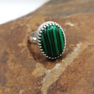 Handmade sterling silver ring set with Malachite stone