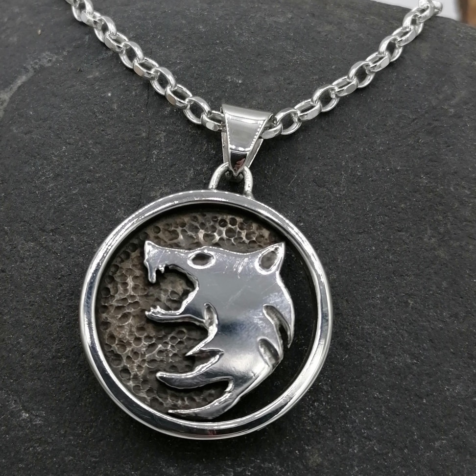 Sterling silver wolf-head pendant