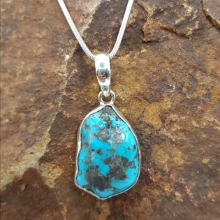 Large Turquoise pendant and snake chain in sterling silver